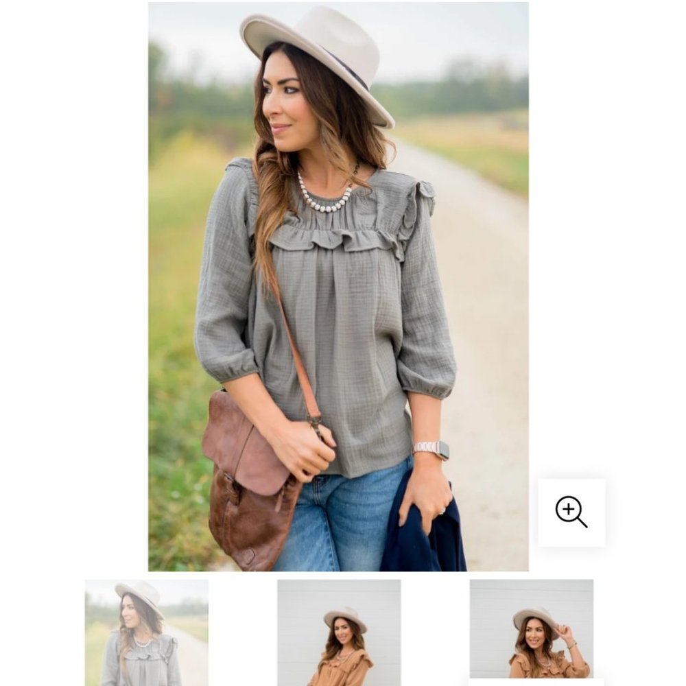 3/4 Sleeve Gauze Ruffle Blouse - Betsey's Boutique Shop